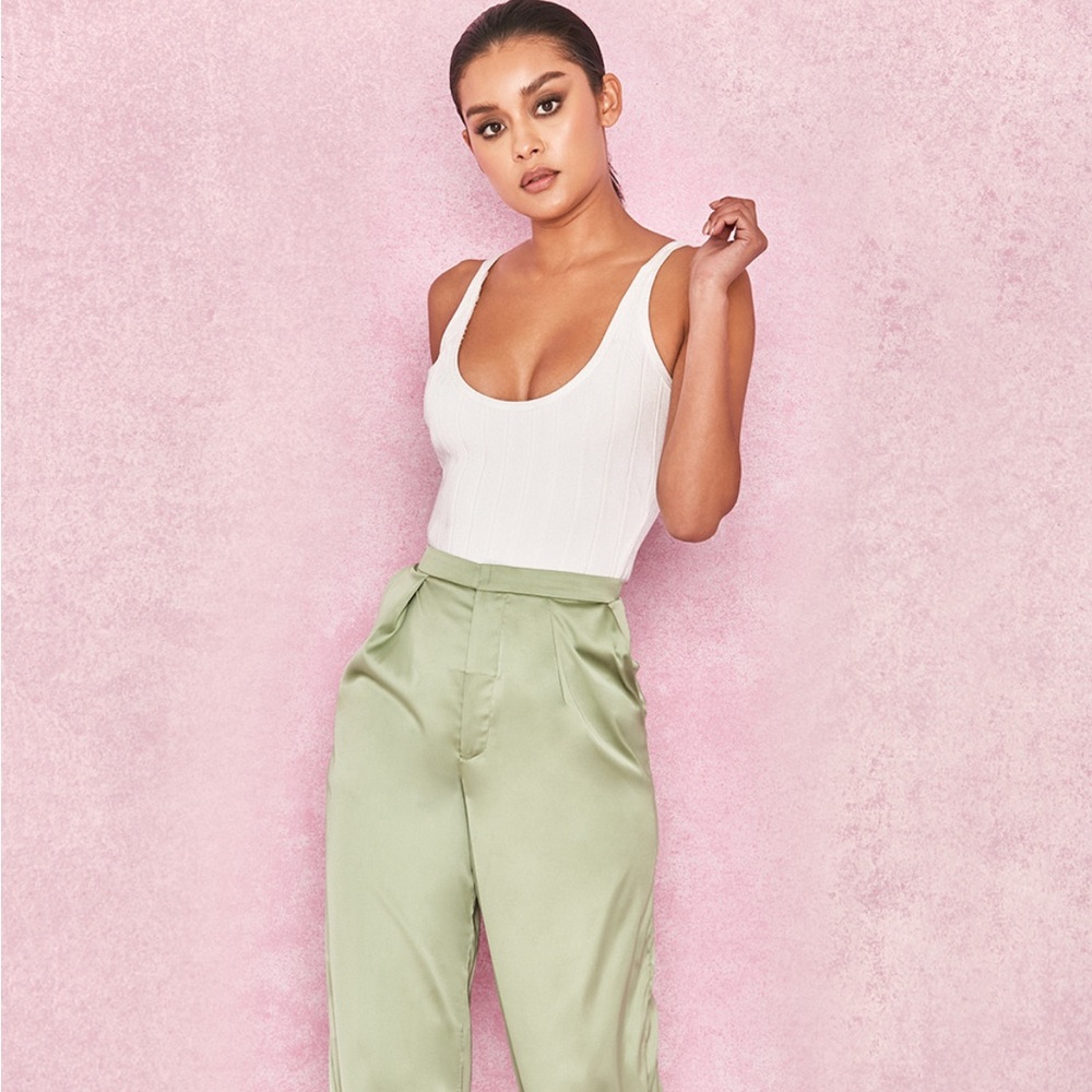 House Of CB WHITE RIBBED BANDAGE BODYSUIT- Small- NWT